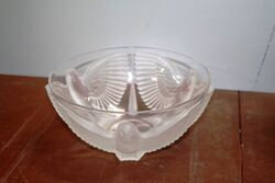 Art Deco Lalique Style Pressed Glass Birds Bowl 