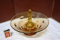 Art Deco 2 Piece Amber Glass September Morn Float Bowl #