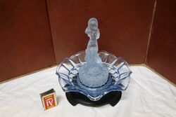 Art Deco 3 Piece Blue Glass Arabella Float Bowl on Stand. #