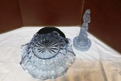 Art Deco 3 Piece Blue Glass Arabella Float Bowlon Stand 