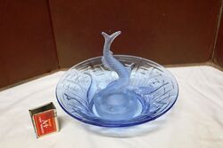 Art Deco Blue Glass Leaping Fish by Rosice. #