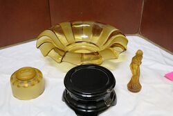 Art Deco Amber Glass 4 piece September Morn Float Bowl
