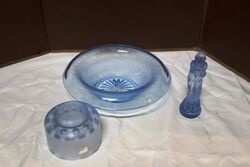 Art Deco Blue Glass September Morn 3 pc Float Bowl 