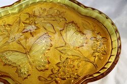 Art Deco Amber Glass Butterfly Trinket Bowl 