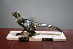 Art Deco Spelter Pheasant Figure on Marble Base. #