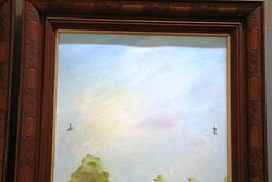 Framed Pair of 1920and39s Signed Oil Paintings River Swans 