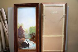 Framed Pair of 1920and39s Signed Oil Paintings River Swans 