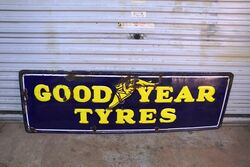 Early Good Year Tyres Embossed Rolled Edge Enamel Sign  