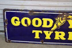 Early Good Year Tyres Embossed Rolled Edge Enamel Sign  