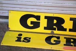Vintage Greyand39s is Great 2 Piece Enamel Advertising Sign 