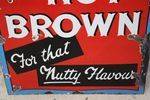 Early Smoke Nut Brown Pictorial Enamel Advertising Sign Arriving Nov