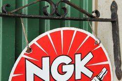 NGK Spark Plugs Enamel Double Sided Sign With Cast Bracket