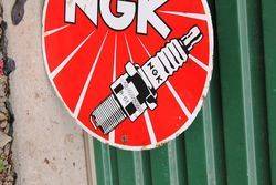 NGK Spark Plugs Enamel Double Sided Sign With Cast Bracket