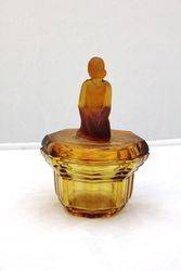 Art Deco Amber Glass Lidded Bowl