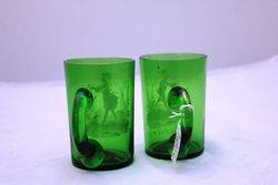 Pair Of Mary Gregory Green Glass Mugs