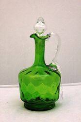 Victorian Green Glass Dimple Wine Jug. + Stopper.