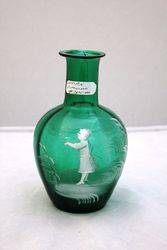 Victorian Mary Gregory Green Glass Vase