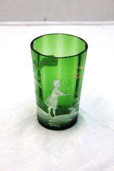 Victorian Mary Gregory Green Glass Tumbler