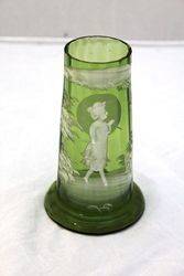 Victorian Mary Gregory Green Glass Vase