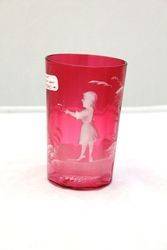 Victorian Mary Gregory Ruby Glass Tumbler.