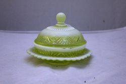 Victorian Uranium Vaseline Glass Lidded Bowl