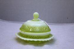 Victorian Uranium Glass Lidded Bowl