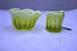 Victorian Vaseline Uranium Glass Jug And Bowl