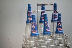 6 Bottle NEPTUNE Oil Rack Genuine Bottles Repro Tin Tops and Rack