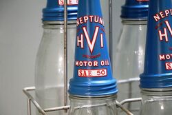 6 Bottle NEPTUNE Oil Rack Genuine Bottles Repro Tin Tops and Rack