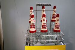 6 Bottle Shell X100 Oil Rack Genuine Bottles Repro Rack and Tin Tops