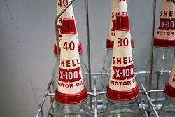 6 Bottle Shell X100 Oil Rack Genuine Bottles Repro Rack and Tin Tops