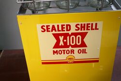 6 Bottle Shell X100 Oil Rack Genuine Bottles Repro Rack and Tin Tops