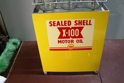 6 Bottle Shell X100 Oil Rack Genuine Bottles Repro Rack and Tin Tops