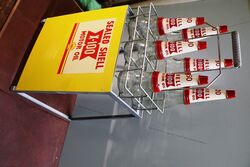 6 Bottle Shell X100 Oil Rack Genuine Bottles Repro Rack and Tin Tops