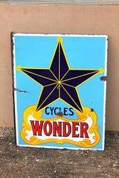 Wonder Cycles Post Mount Enamel Sign.#