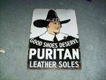 Antique Puritan Leather Soles Pictorial Enamel Sign..