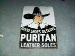 Antique Puritan Leather Soles Pictorial Enamel Sign