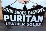 Antique Puritan Leather Soles Pictorial Enamel Sign