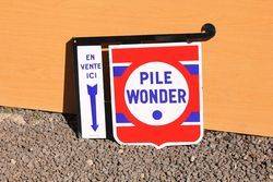 Pile Wonder Batteries Enamel Post Mount Sign.#