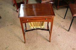 Edwardian Walnut Inlaid Sewing Table.#