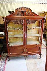 Late Victorian 2 Door Carved Mahogany Display Cabinet.#