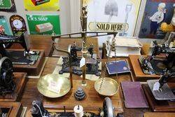 Victorian Brass Balance Scales On Mahogany Base