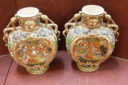 Pair Of Early 20th Century Hand Decorated Satsuma Vases.#
