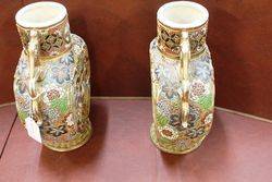 Pair Of Early 20th Century Hand Decorated Satsuma Vases