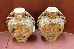 Pair Of Early 20th Century Hand Decorated Satsuma Vases