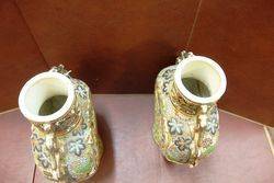 Pair Of Early 20th Century Hand Decorated Satsuma Vases