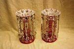 Antique Rare Pr Pink Overlay Glass Luster Vases Arriving Nov