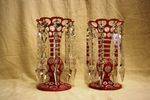 Antique Rare Pr Pink Overlay Glass Luster Vases Arriving Nov