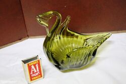 A Classic Art Glass Smoky Green Glass Swan Sweets Bowl. #