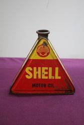 A Rare Shell Motor Oil Tri Shape  Tin With Stickman